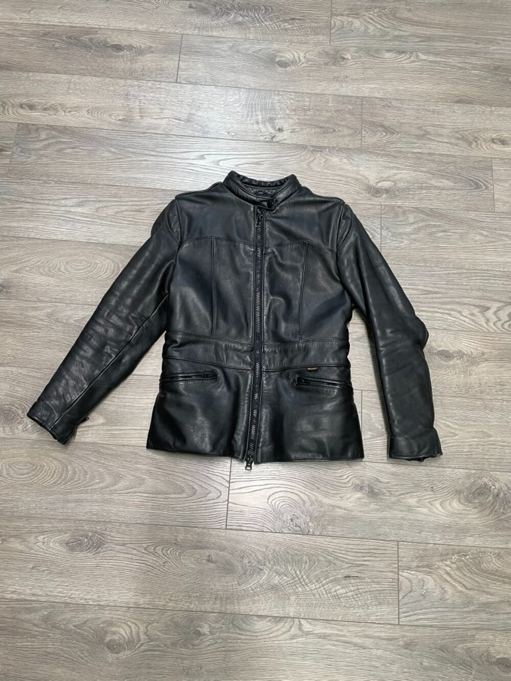 Vintage Brimaco Womens Black Leather Moto Cafe Racer Biker Jacket Size 14